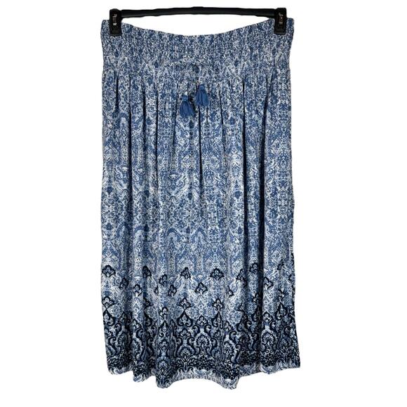 J. Jill Dresses & Skirts - J. Jill Large Maxi Skirt Smocked Waist Abstract Pull-On Tasseled Cotton Blend
